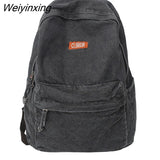 Weiyinxing Cool Washed Denim Backpack Kawaii Letters Embroidery Travel Bag High Quality Boy Girl Schoolbag Women Laptop Backpacks