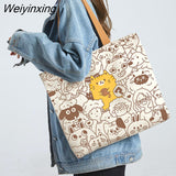Weiyinxing Women Shopping Bags Eco Reusable Foldable Shoulder Bag Large Capacity Canvas Handbags Cartoon Bag for Women Shopping Bags