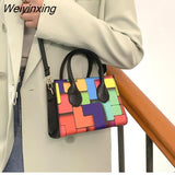 Weiyinxing New Color Contrast Versatile Handbag Square Shoulder Bag Geometric Horizontal Casual Shoulder Bag Fashion Crossbody Bag