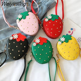 Weiyinxing PU Leather Girls Coin Purse Lovely Children Strawberry Rivet Crossbody Bags Cute Baby Accessories Mini Wallet Kids Gifts