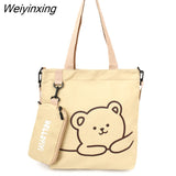 Weiyinxing Handbags Shoulder Bags Large Capacity Student Schoolbag Cartoon Bear Pattern Tote Bag Young Girls Handbag Messenger Bags
