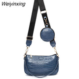 Weiyinxing chains women shoulder bags designer wide strap messenger bags luxury pu leather crossbody bag lady small purse 3 bag set