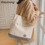 Weiyinxing Women Canvas Shoulder Bag Daily Shopping Bags Students Books Bag Thick Cotton Cloth Handbags Tote For Girls Casual Underarm Bag