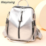 Weiyinxing Cowhide High Quality Travel Girls Backpack Korean Women Female Rucksack Leisure Student School Bag Soft Leather Famale Bag