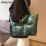 Weiyinxing Women's Simple Space Bags Solid Soft Checker Filled Shoulder Bag Large Capacity Handbags Sense Of Science And Technology