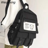 Weiyinxing Unisex Multiple Pocket Waterproof Nylon Backpack Large Capacity Insert Buckle Women Travel Bag Teenagers Kawaii Schoolbag