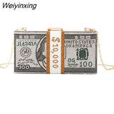Weiyinxing Crystal Money USD Bags Dollar Design Luxury Diamond Evening Bags Party Purse Clutch Bags Wedding Dinner Purses and Handbags