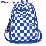 Weiyinxing Women Plaid Backpack Fashion Lady Laptop School Bag New Girl Boy Backpack Trendy Female Men Travel Book Lattice Student Bag