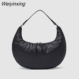 Weiyinxing Half Moon Sapce Padded Women Shoulder Bags Designer Down Cotton Lady Handbags High Quailty Large Tote Winter Purses 2023
