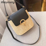 Weiyinxing Straw Shoulder Messenger Bags Women's Designer Luxury Woven Bucket Bag 2023 New Summer Beach Straw Bag Female Handbag