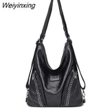 Weiyinxing Women Luxury Brand Shoulder Bag Rivet Soft Leather Handbag Multifunction Backpack Large Capacity Ladies Messenger Bag Sac a Main