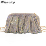 Weiyinxing Ruched Evening Clutch Bag Designer Diamonds Women Handbags Crystal Mesh Shoulder Bags Shinny Rhinestone Party Purses 2023