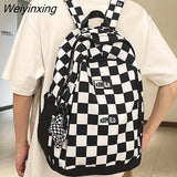 Weiyinxing Women Plaid Backpack Fashion Lady Laptop School Bag New Girl Boy Backpack Trendy Female Men Travel Book Lattice Student Bag