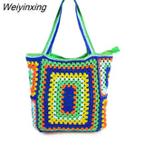 Weiyinxing Paisley Crochet Women Shoulder Bags Knitting Large Tote Bag Casual Lady Handbags Big Shopper Purses Summer Beach Bag