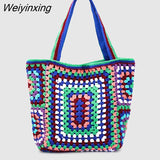 Weiyinxing Paisley Crochet Women Shoulder Bags Knitting Large Tote Bag Casual Lady Handbags Big Shopper Purses Summer Beach Bag