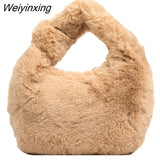 Weiyinxing Women New Luxury Handbags Plush Pouch Half Moon Underarm tote bag Shoulder bags for women Furry Handbags Totes sac a main femme