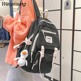 Weiyinxing New Solid Color Waterproof Nylon Women Backpack Female Classic Insert Buckle Travel Bag Teenage Girls Portable Schoolbag