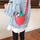 Weiyinxing PU Leather Girls Coin Purse Lovely Children Strawberry Rivet Crossbody Bags Cute Baby Accessories Mini Wallet Kids Gifts