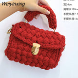 Weiyinxing Rope Woven Women Handbags Designer Knitting Chains Shoulder Crossbody Bag Casual Lady Hand Bags Small Flap Purses 2023