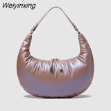 Weiyinxing Half Moon Sapce Padded Women Shoulder Bags Designer Down Cotton Lady Handbags High Quailty Large Tote Winter Purses 2023