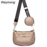 Weiyinxing chains women shoulder bags designer wide strap messenger bags luxury pu leather crossbody bag lady small purse 3 bag set