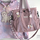 Weiyinxing Women Shoulder Bag Nylon Messenger Bag Large Capacity Solid Color Handbag Tote Bag Women Student Bag Cute Cartoon Pendants