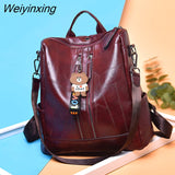 Weiyinxing New Women Leather Backpacks High Quality 2023 Female Vintage Backpack Travel Shoulder Bag Send pendant School Bags For Girls 0409