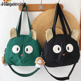 Weiyinxing Women Cute Cat Canvas Bag Female 2023 New Cartoon Shoulder Bags Student Large Messenger Bag Cat Shape Female Handbag Tote Bags