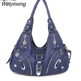 Weiyinxing Washed Shoulder Bags for Women 2023 Classic Fashion Motorcycle Soft Handbags PU Leather Shoppin Bags Chic Crossbody Bag