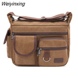 Weiyinxing Men's Canvas Shoulder Bags Large Capacity Multi Layer Men Messenger Bag Student Single Travel Shoulder Bag Male Satchel Knapsack