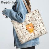 Weiyinxing Women Shopping Bags Eco Reusable Foldable Shoulder Bag Large Capacity Canvas Handbags Cartoon Bag for Women Shopping Bags