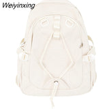 Weiyinxing Girl Leisure White Embroidery Nylon Kawaii School Bag Women College Backpack Lady Cute Laptop Fashion Female Travel Book Bag