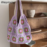Weiyinxing Paisley Crochet Women Shoulder Bags Knitting Large Tote Bag Casual Lady Handbags Big Shopper Purses Summer Beach Bag