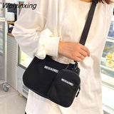 Weiyinxing Canvas Solid Color Letter Shoulder Bags with Mini Purse Pendant Women Bags Casual Small Crossbody Bags 2pcs Composite