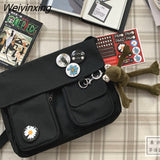 Weiyinxing Women Canvas Shoulder Bags For Youth Casual Ladies Large Capacity Crossbody Bags Solid Handbags Messenger Bags for Women