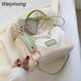 Weiyinxing Small Contrasting Colors PU Leather Bucket Crossbody Bags for Women 2023 Fashion Chain Shoulder Bag Lady Luxury Handbags
