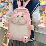 Weiyinxing Bear Young Girl School Backpack Female Large Capacity Kawaii Back Pack Mochila Pink Women Bagpack Nylon Cartoon Schoolbag