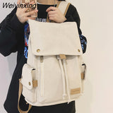 Weiyinxing Women's Fashion Beige Canvas Backpack Men's Contrast Travel Bag College Girl's Schoolbag Laptop Bag Student Mochila 2023 New