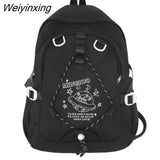 Weiyinxing Girl Leisure White Embroidery Nylon Kawaii School Bag Women College Backpack Lady Cute Laptop Fashion Female Travel Book Bag