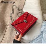 Weiyinxing Chain Rivet Lock Designer Crossbody Bags For Women Luxury Handbags Travel Red Shoulder Messenger Bag Ladies Small Flaps 2023