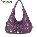 Weiyinxing Washed Shoulder Bags for Women 2023 Classic Fashion Motorcycle Soft Handbags PU Leather Shoppin Bags Chic Crossbody Bag