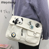 Weiyinxing Women Canvas Shoulder Bags For Youth Casual Ladies Large Capacity Crossbody Bags Solid Handbags Messenger Bags for Women