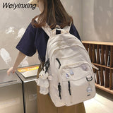 Weiyinxing Solid Color Big Student Backpack Rucksack Girl School Bag High Capacity Women Backpack Female Cute Leisure Travel Mochila