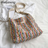 Weiyinxing Brand Design Women Weave Bucket Shoulder Bags Fashion Handbags and Purses Casual Fabric Crossbody Bag 2023 Summer