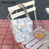 Weiyinxing Women's Bag Cheap Casual Large Capacity Shoulder Bags Shopper Canvas Fashion Harajuku Zipper Flower Print Ulzzang Handbags
