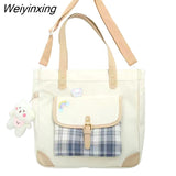 Weiyinxing Women Large Capacity One Shoulder Canvas Bag Women Handbag Shoulder Bag Checked Bag Student School Bag Tote Bag Shopper Bag