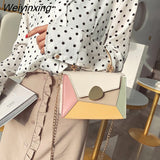 Weiyinxing Mantang 2023 Fashion Contrast PU Leather Designer Shoulder Messenger Bag Metal Handle Strap Casual Portable Messenger Bag