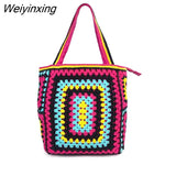 Weiyinxing Paisley Crochet Women Shoulder Bags Knitting Large Tote Bag Casual Lady Handbags Big Shopper Purses Summer Beach Bag