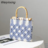 Weiyinxing Thread Crochet Women Handbags Bamboo Handle Tote Woven Bags for Women 2023 Luxury Brands Knitting Clutch Purses Flap Ins