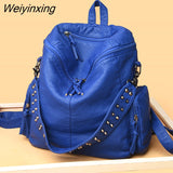 Weiyinxing Quality Rivet Soft Leather Backpacks for Women 2023 Fashion Luxury Ladies Shoulder Bag Large Capacity School Bags Backpack